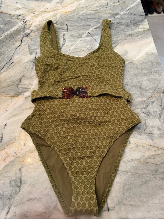 Zimmermann Other - Zimmermann Khaki Textured One-Piece Swimsuit with Tortoiseshell Buckle